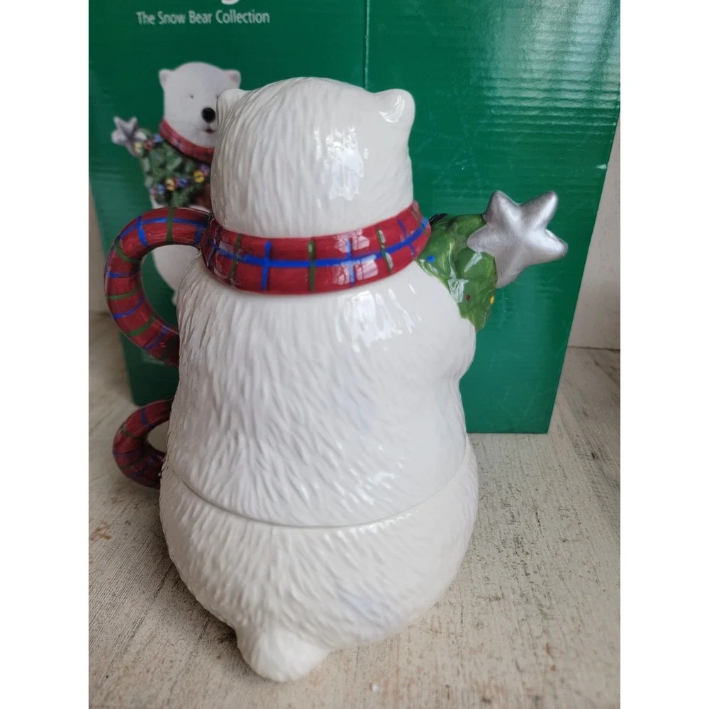 Pfaltzgraff polar bear tea cup teapot set Xmas kitchen unique home decor